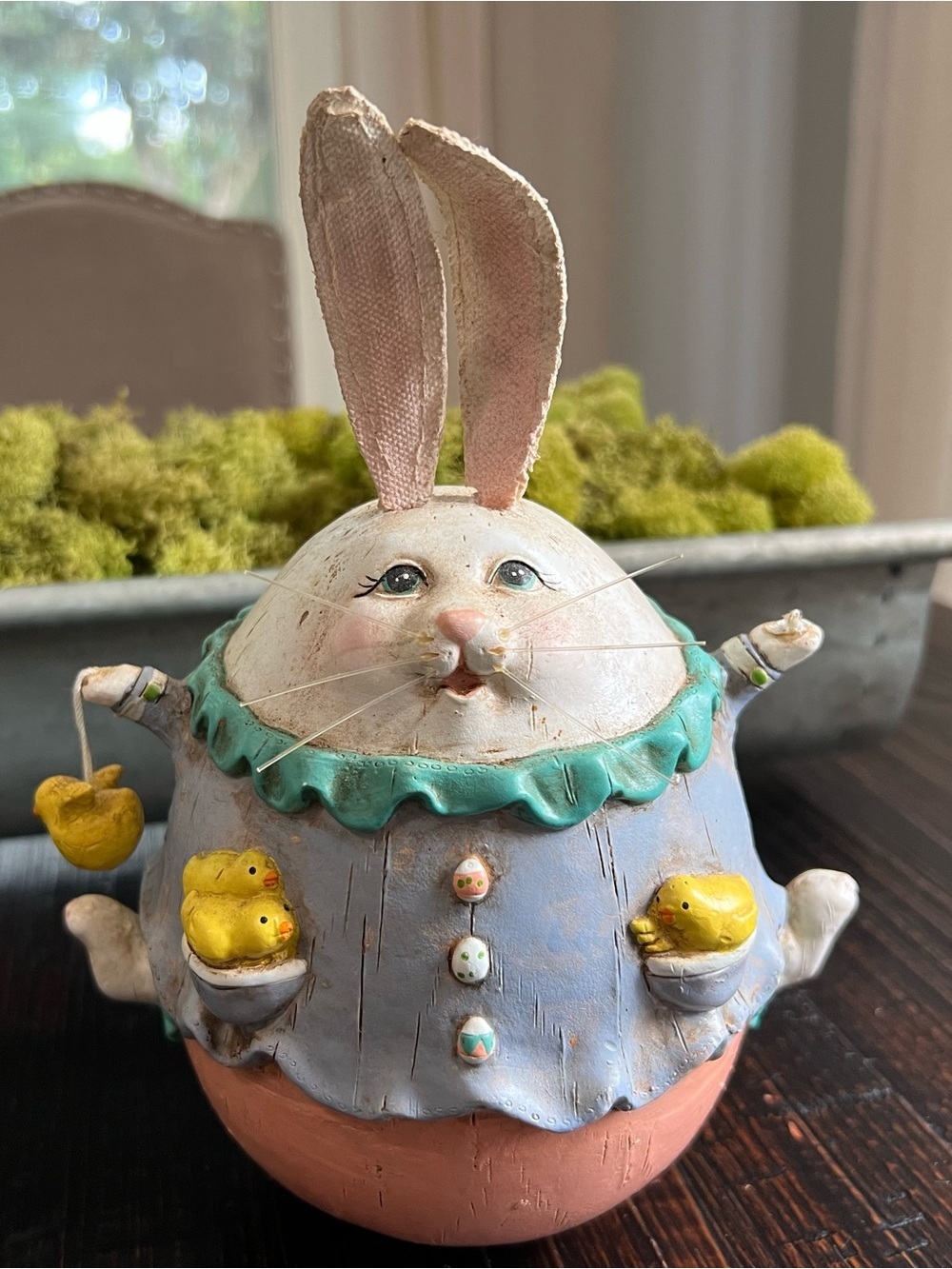 Vintage Easter Bunny Roly Poly Figure Chicks Rabbit Rustic Holiday Decor